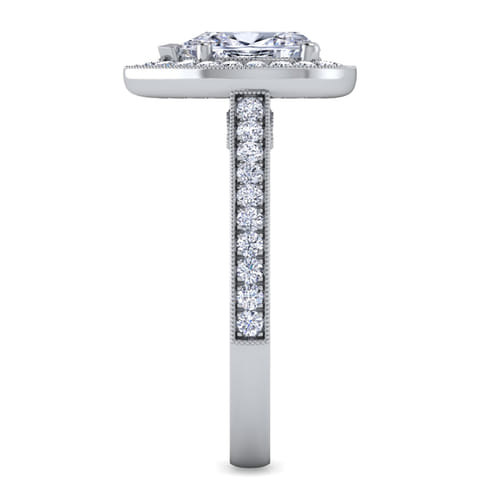 Vintage Inspired 14K White Gold Pear Shape Halo Diamond Engagement Ring