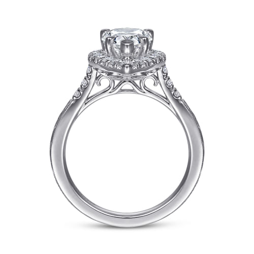 Vintage Inspired 14K White Gold Pear Shape Halo Diamond Engagement Ring