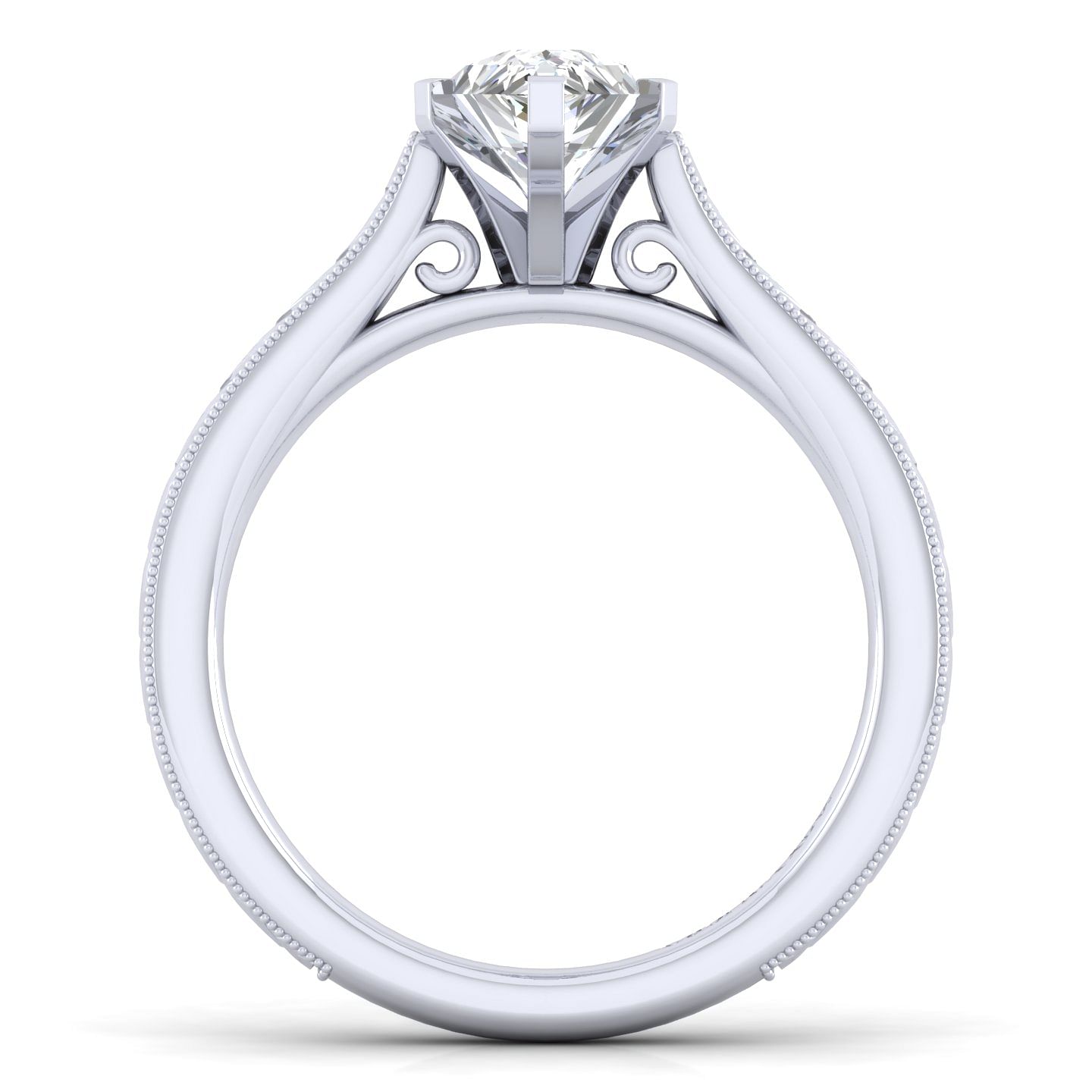 Vintage Inspired 14K White Gold Pear Shape Solitaire Engagement Ring