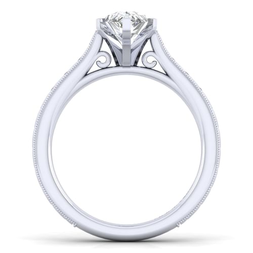 Vintage Inspired 14K White Gold Pear Shape Solitaire Engagement Ring