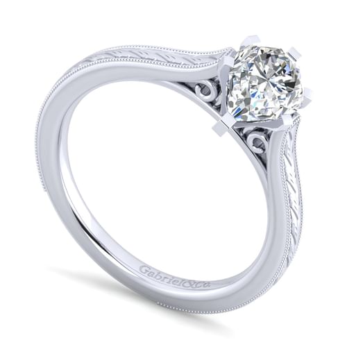 Vintage Inspired 14K White Gold Pear Shape Solitaire Engagement Ring