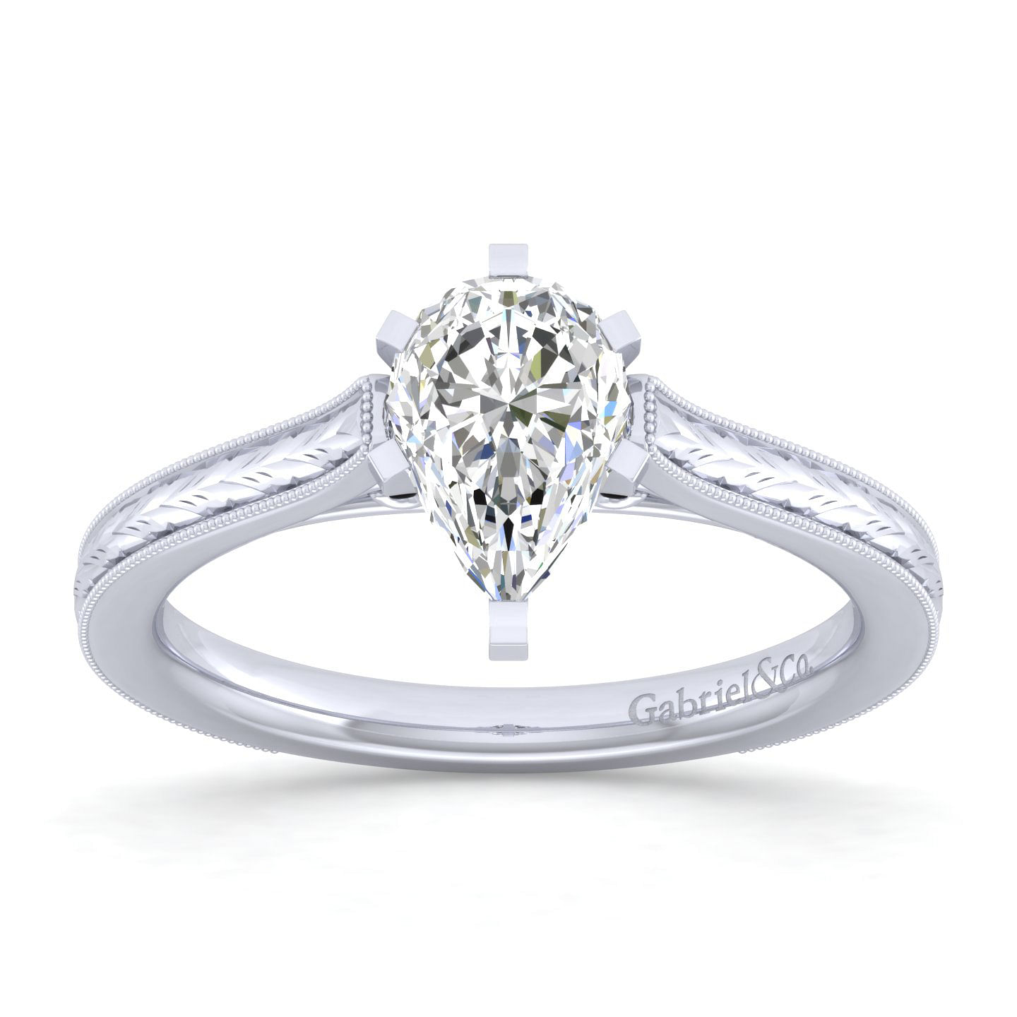 Vintage Inspired 14K White Gold Pear Shape Solitaire Engagement Ring