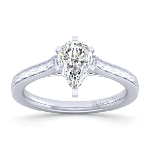 Vintage Inspired 14K White Gold Pear Shape Solitaire Engagement Ring