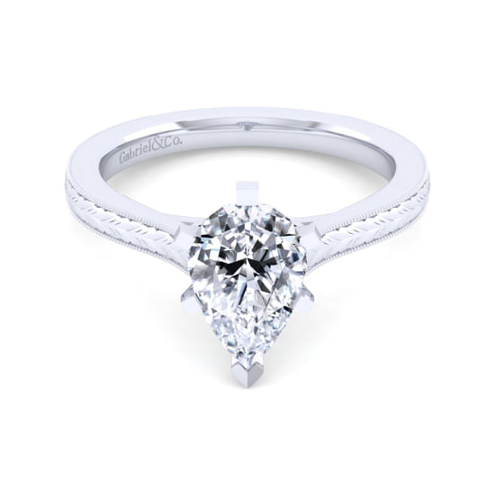 Gabriel - Vintage Inspired 14K White Gold Pear Shape Solitaire Engagement Ring