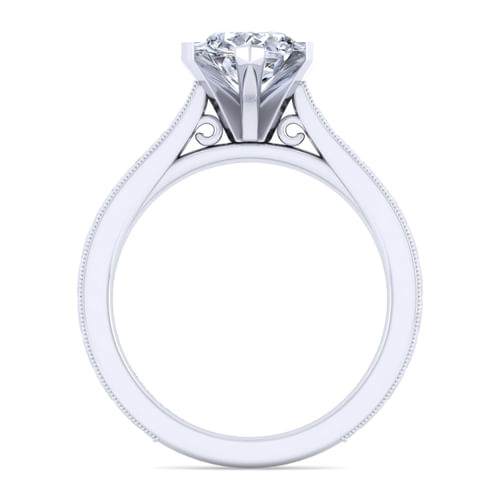 Vintage Inspired 14K White Gold Pear Shape Solitaire Engagement Ring