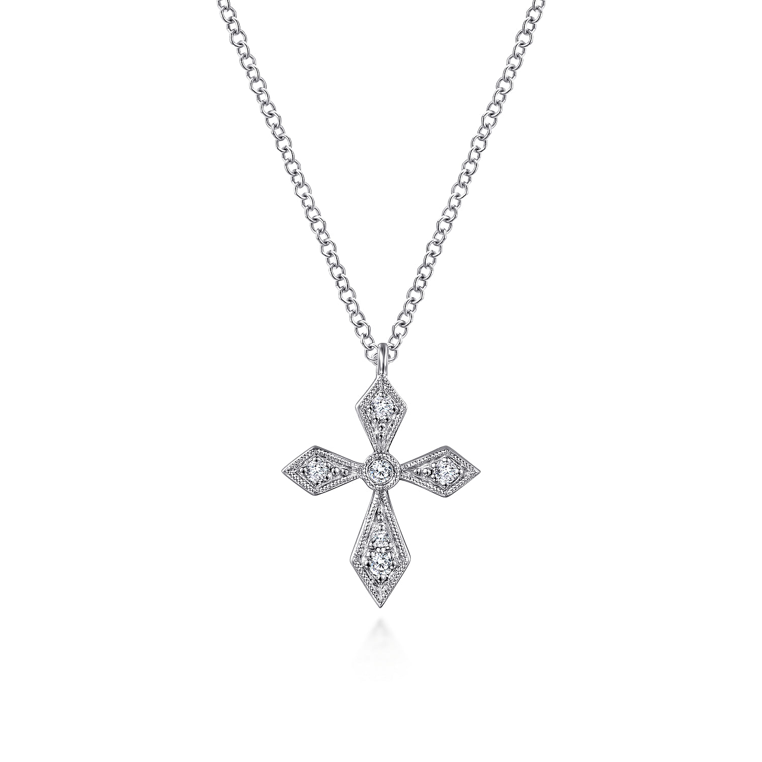 Gabriel - Vintage Inspired 14K White Gold Pointed Diamond Cross Pendant Necklace