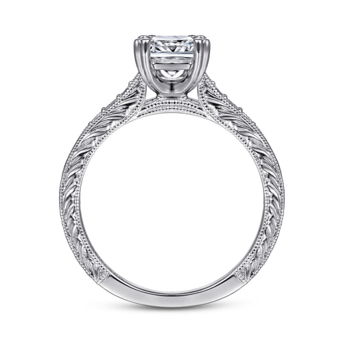 Vintage Inspired 14K White Gold Princess Cut Diamond Engagement Ring