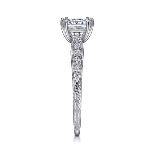 Vintage Inspired 14K White Gold Princess Cut Diamond Engagement Ring