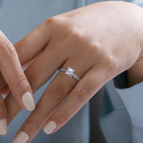 Vintage Inspired 14K White Gold Princess Cut Diamond Engagement Ring
