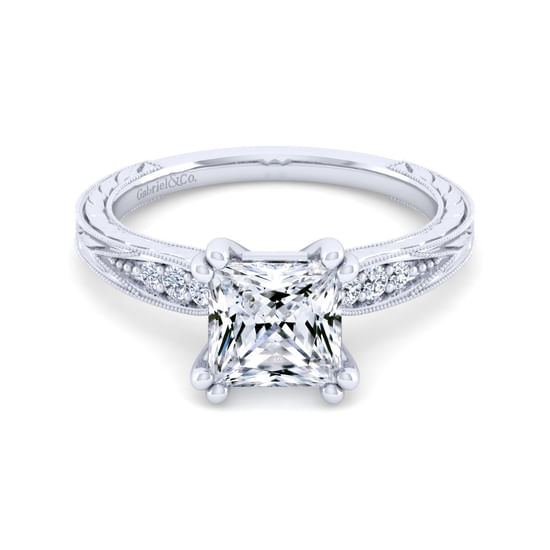 Gabriel - Vintage Inspired 14K White Gold Princess Cut Diamond Engagement Ring