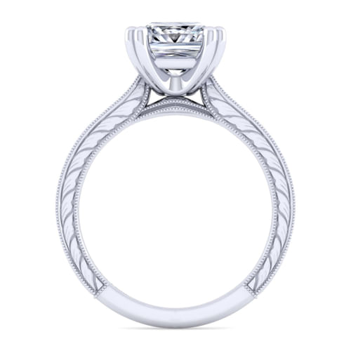 Vintage Inspired 14K White Gold Princess Cut Diamond Engagement Ring