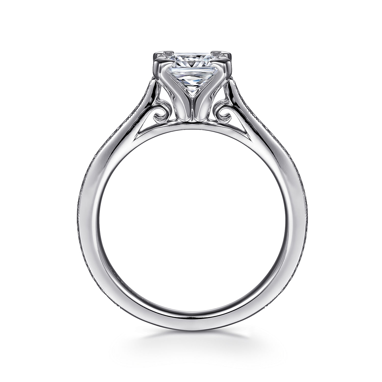 Vintage Inspired 14K White Gold Princess Cut Solitaire Engagement Ring