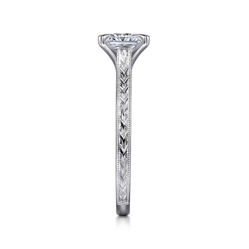 Vintage Inspired 14K White Gold Princess Cut Solitaire Engagement Ring