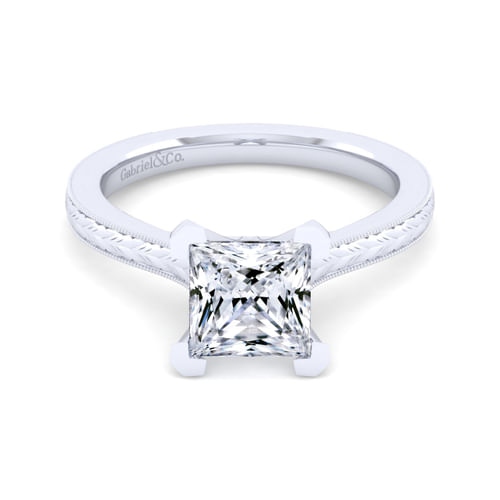 Vintage Inspired 14K White Gold Princess Cut Solitaire Engagement Ring
