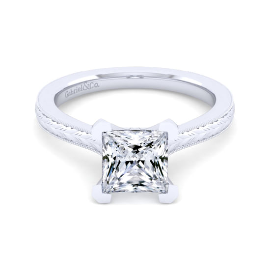 Gabriel - Vintage Inspired 14K White Gold Princess Cut Solitaire Engagement Ring