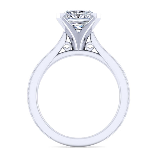 Vintage Inspired 14K White Gold Princess Cut Solitaire Engagement Ring