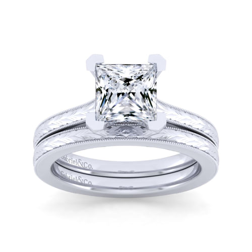 Vintage Inspired 14K White Gold Princess Cut Solitaire Engagement Ring