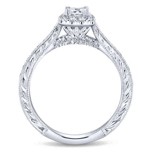 Vintage Inspired 14K White Gold Princess Halo Complete Diamond Engagement Ring