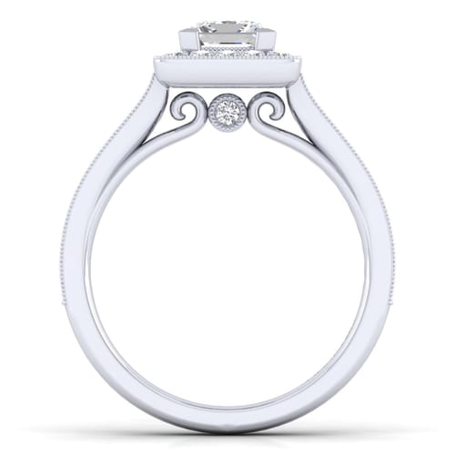 Vintage Inspired 14K White Gold Princess Halo Diamond Engagement Ring