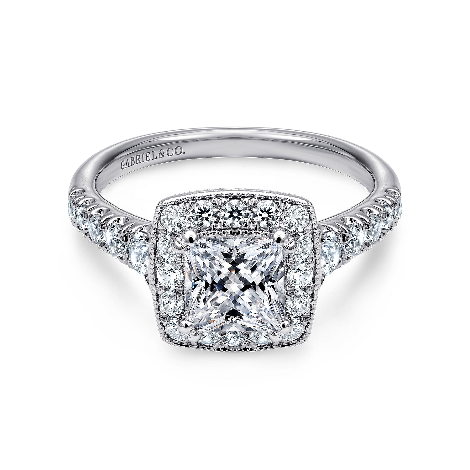 Gabriel - Vintage Inspired 14K White Gold Princess Halo Diamond Engagement Ring