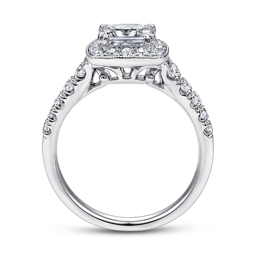 Vintage Inspired 14K White Gold Princess Halo Diamond Engagement Ring