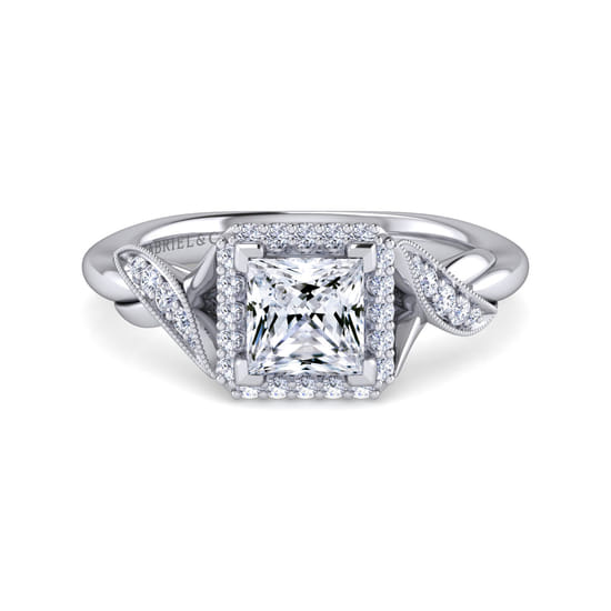 Gabriel - Vintage Inspired 14K White Gold Princess Halo Diamond Engagement Ring