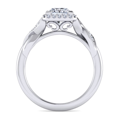 Vintage Inspired 14K White Gold Princess Halo Diamond Engagement Ring