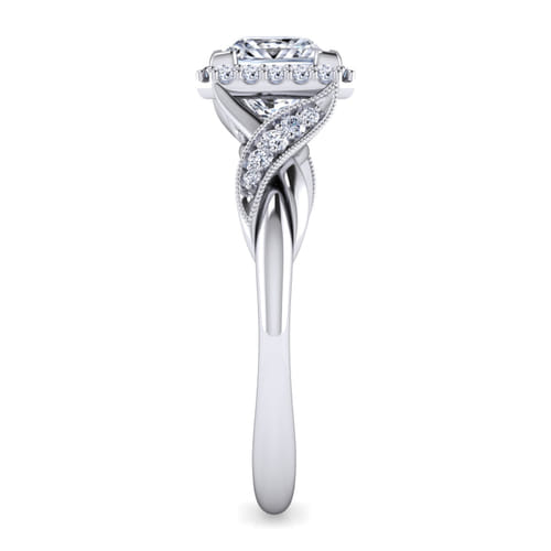 Vintage Inspired 14K White Gold Princess Halo Diamond Engagement Ring