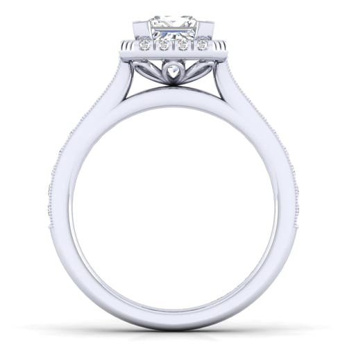 Vintage Inspired 14K White Gold Princess Halo Diamond Engagement Ring