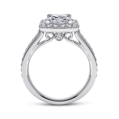 Vintage Inspired 14K White Gold Princess Halo Diamond Engagement Ring
