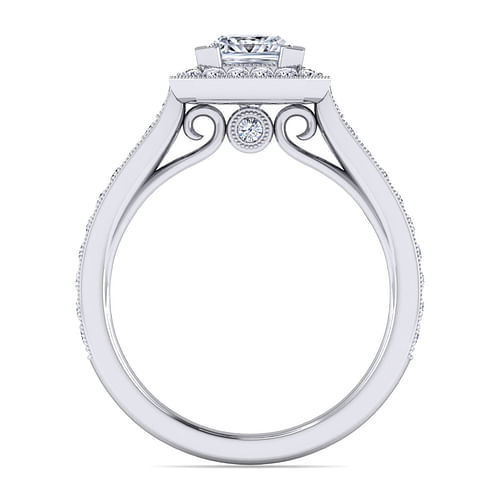 Vintage Inspired 14K White Gold Princess Halo Diamond Engagement Ring