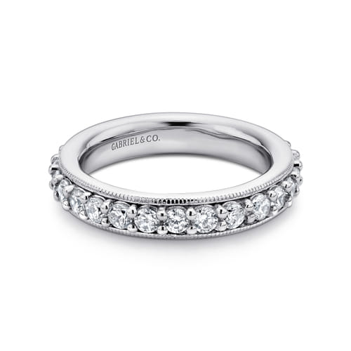 Vintage Inspired 14K White Gold Prong Set Diamond Eternity Band