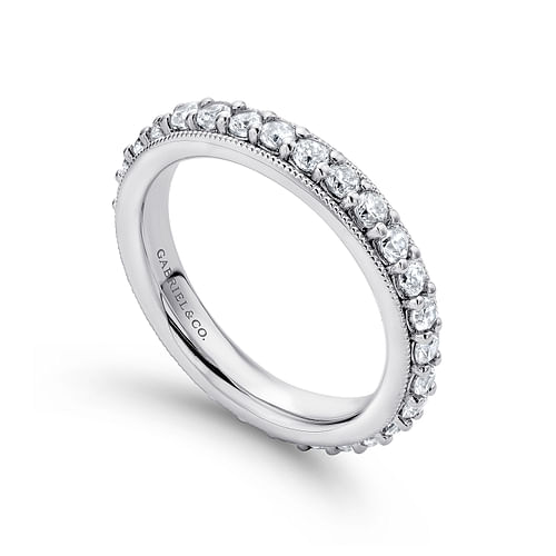Vintage Inspired 14K White Gold Prong Set Diamond Eternity Band