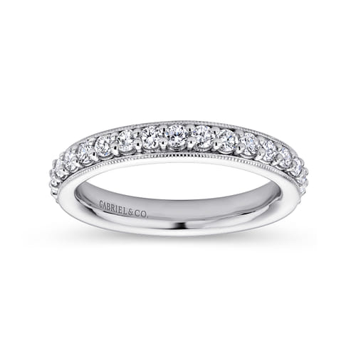 Vintage Inspired 14K White Gold Prong Set Diamond Eternity Band