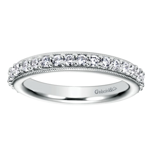 Vintage Inspired 14K White Gold Prong Set Diamond Eternity Band