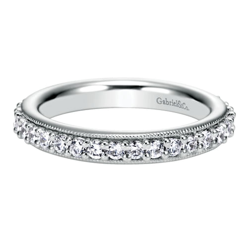 Vintage Inspired 14K White Gold Prong Set Diamond Eternity Band
