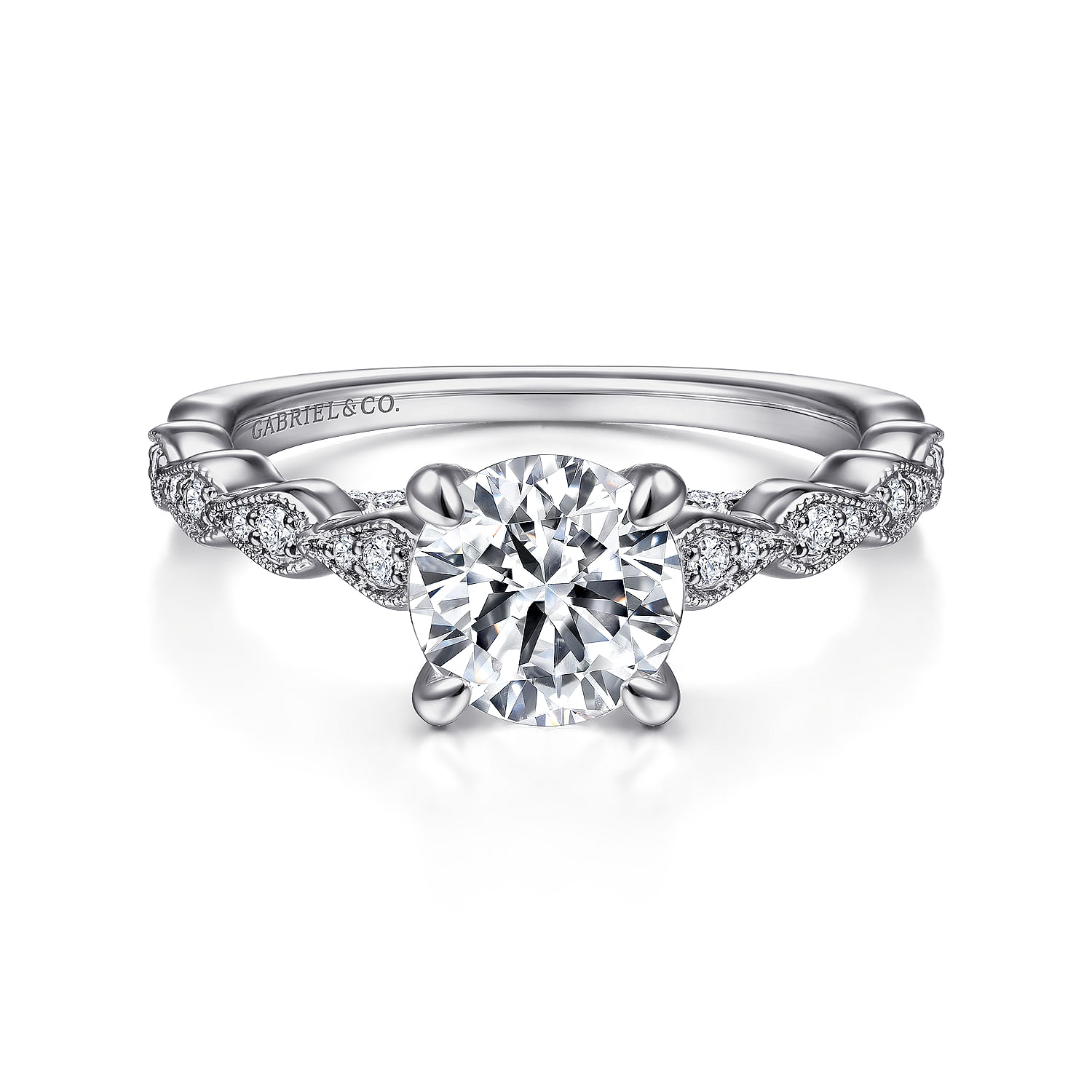 Vintage Inspired 14K White Gold Round  Diamond Engagement Ring