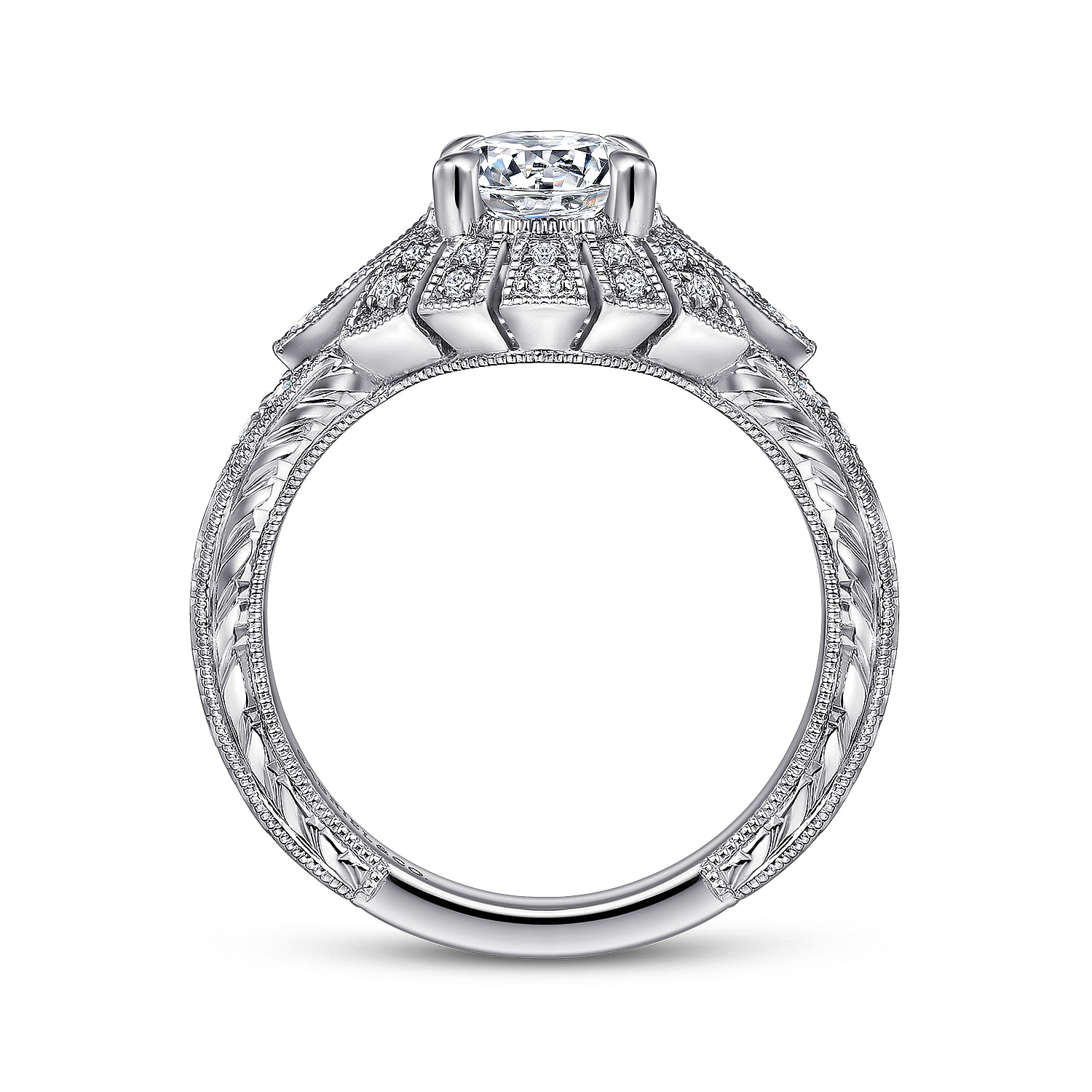 Vintage Inspired 14K White Gold Round Diamond Channel Set Engagement Ring