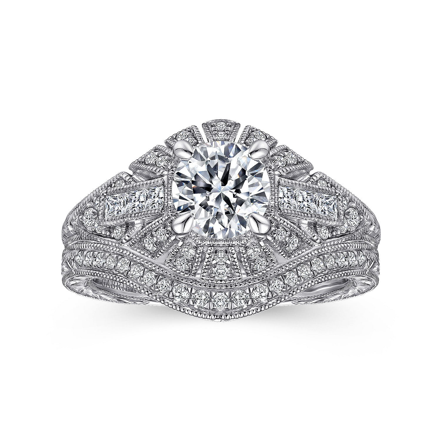Vintage Inspired 14K White Gold Round Diamond Channel Set Engagement Ring
