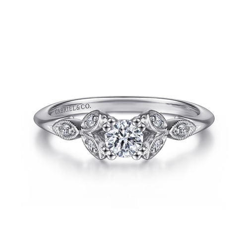 Vintage Inspired 14K White Gold Round Diamond Engagement Ring