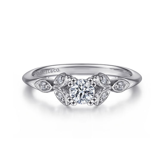 Gabriel - Vintage Inspired 14K White Gold Round Diamond Engagement Ring