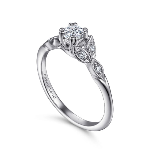 Vintage Inspired 14K White Gold Round Diamond Engagement Ring
