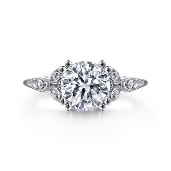 Gabriel - Vintage Inspired 14K White Gold Round Diamond Engagement Ring