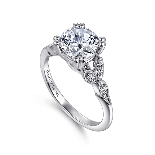 Vintage Inspired 14K White Gold Round Diamond Engagement Ring
