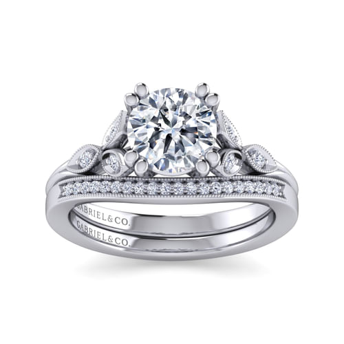Vintage Inspired 14K White Gold Round Diamond Engagement Ring