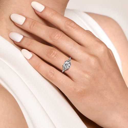 Vintage Inspired 14K White Gold Round Diamond Engagement Ring