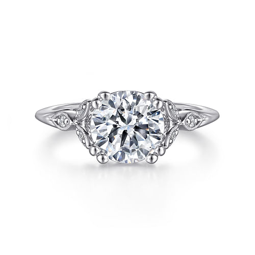 Vintage Inspired 14K White Gold Round Diamond Engagement Ring