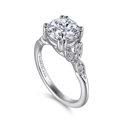 Vintage Inspired 14K White Gold Round Diamond Engagement Ring