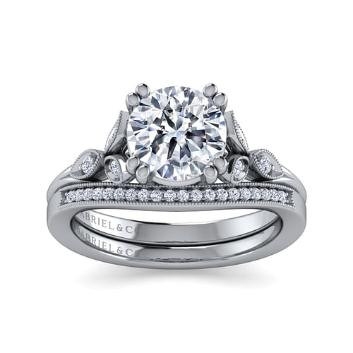 Vintage Inspired 14K White Gold Round Diamond Engagement Ring