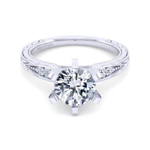 Vintage Inspired 14K White Gold Round Diamond Engagement Ring